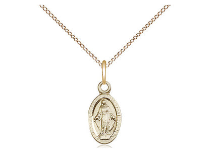 14kt Gold Filled Miraculous Pendant on a 18 inch Gold Filled Light Curb Chain. - Unique Catholic Gifts