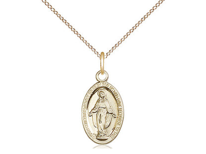 14kt Gold Miraculous Pendant on a 18 inch Gold Filled Light Curb Chain. - Unique Catholic Gifts