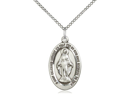 Sterling Silver Miraculous Pendant on a 18 inch Sterling Silver Light Curb Chain. - Unique Catholic Gifts