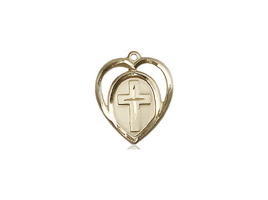 14kt Gold Filled Heart Cross Pendant on a 18 inch Gold Filled Light Curb Chain - Unique Catholic Gifts