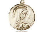 14kt Gold Filled Sorrowful Mother Pendant on a 18 inch Gold Filled Light Curb Chain. - Unique Catholic Gifts