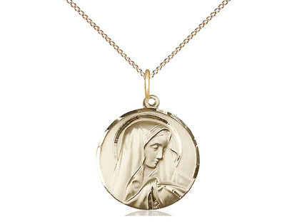 14kt Gold Sorrowful Mother Pendant on a 18 inch Gold Filled Light Curb Chain. - Unique Catholic Gifts