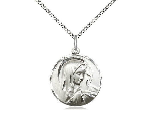 Sterling Silver Sorrowful Mother Pendant on a 18 inch Sterling Silver Light Curb Chain. - Unique Catholic Gifts