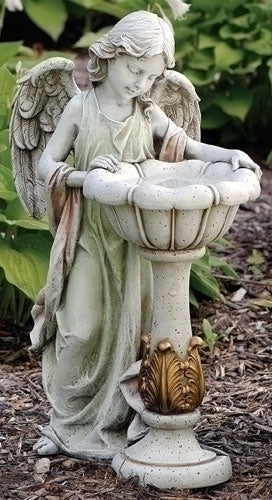 Solar Angel Birdbath Garden Statue 23"H - Unique Catholic Gifts