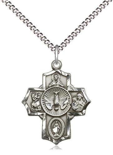 5 Way Sterling Silver Medal 7/8" with 18" chain - Unique Catholic Gifts