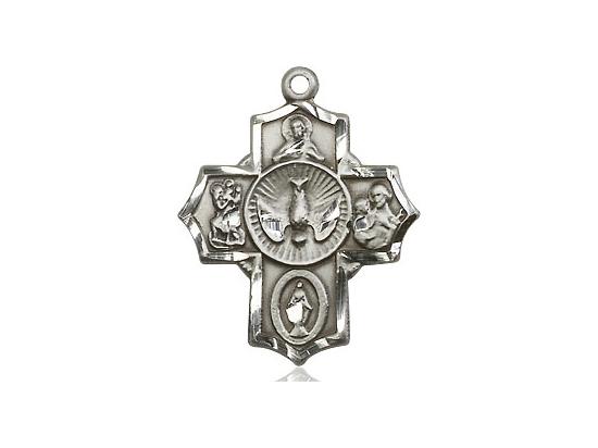 5 Way Sterling Silver Medal 7/8" with 18" chain - Unique Catholic Gifts