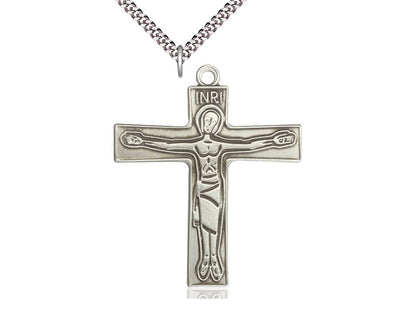 Sterling Silver Cursillio Cross Pendant on a 24 inch Light Rhodium Heavy Curb Chain - Unique Catholic Gifts