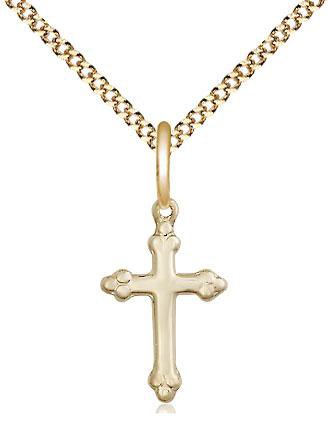 14kt Gold Filled Cross Pendant (5/8") on a 18 inch Gold Plate Light Curb Chain - Unique Catholic Gifts