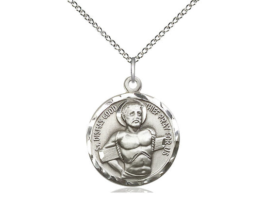 Sterling Silver Dismas Pendant on a 18 inch Sterling Silver Light Curb Chain. - Unique Catholic Gifts