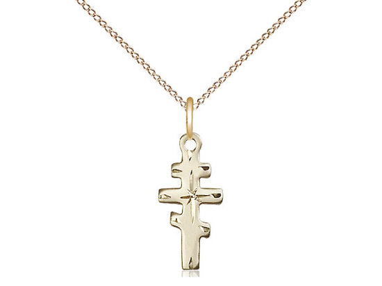 14kt Gold Filled Greek Orthadox Cross Pendant on a 18 inch Gold Filled Light Curb Chain - Unique Catholic Gifts