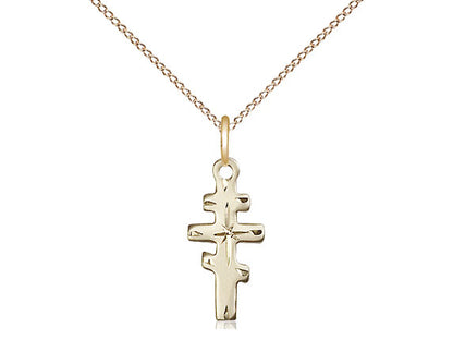 14kt Gold Filled Greek Orthadox Cross Pendant on a 18 inch Gold Filled Light Curb Chain - Unique Catholic Gifts