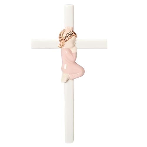 Praying Girl on Cross Porcelain (7 1/2") - Unique Catholic Gifts