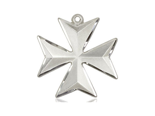 Sterling Silver Maltese Cross Pendant on a 24 inch Light Rhodium Heavy Curb Chain - Unique Catholic Gifts