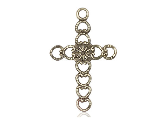 14kt Gold Hearts w/Sunburst Medal. - Unique Catholic Gifts