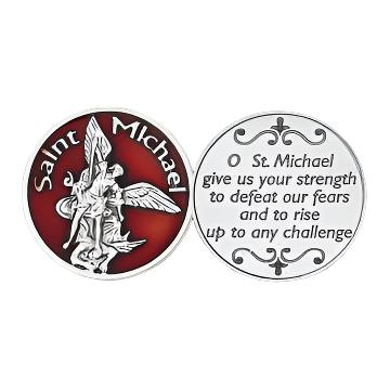 St. Michael the Archangel (Red Enamel) Italian Pocket Token Coin - Unique Catholic Gifts