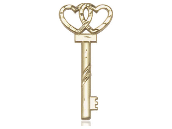 14kt Gold Filled Small Key w/Double Heart Medal. - Unique Catholic Gifts