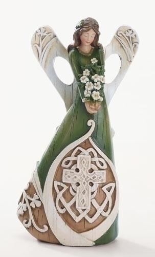 Irish Angel Woodcut Figurine / Statue 7" - Unique Catholic Gifts