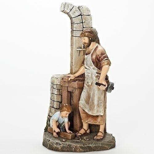 St Joseph Carpenter Statue with Boy Jesus Statue 12 3/4" - Unique Catholic Gifts