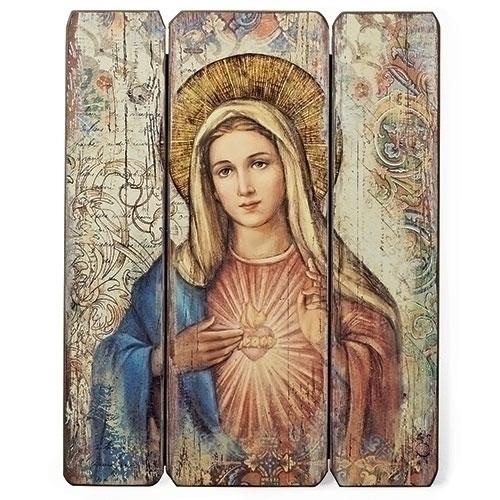 Immaculate Heart of Mary Wood Wall Panel 15" - Unique Catholic Gifts