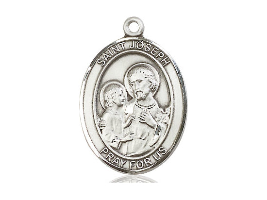 Sterling Silver St. Joseph Medal 24"Light Rhodium Heavy Curb Chain. - Unique Catholic Gifts