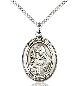 St. Clare of Assisi Medal 3/4" Sterling Silver with 18" chain - Unique Catholic Gifts