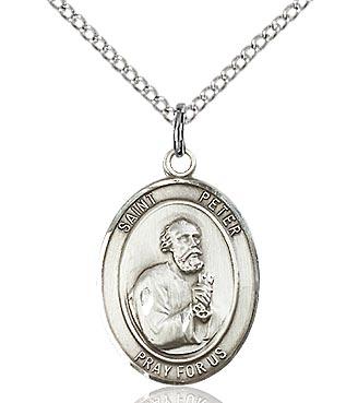 Sterling Silver St. Peter the Apostle Medal 3/4" with 18" chain - Unique Catholic Gifts