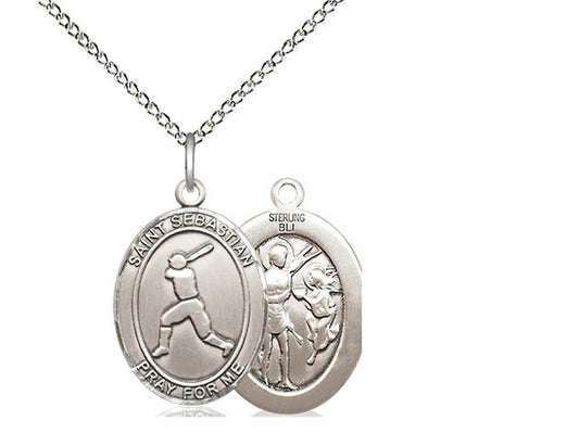 St Sebastian Baseball Oval Patron Saint Series 3/4" with  18" chain - Unique Catholic Gifts