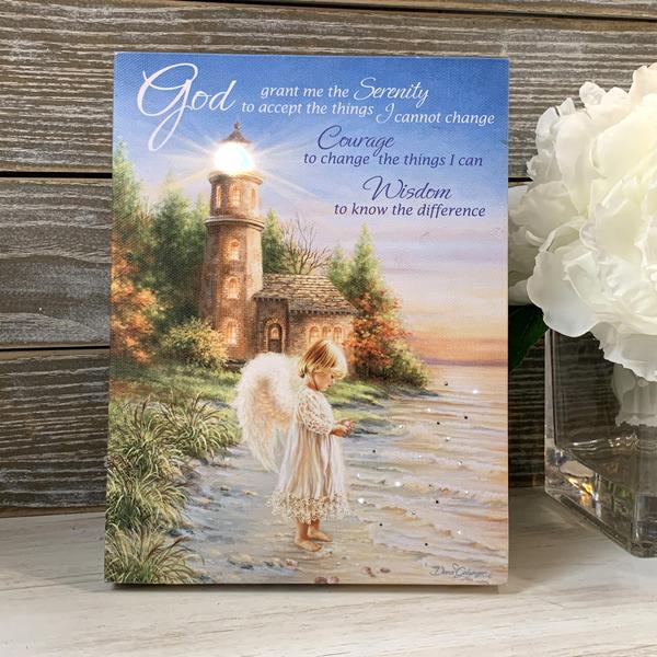 "Serenity Angel" Lighted Mini Tabletop Canvas 8"x6" - Unique Catholic Gifts