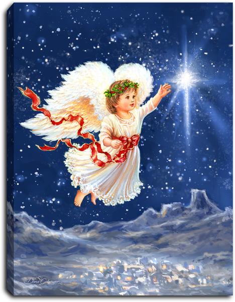 Star Angel Lighted Mini Tabletop Canvas Picture 8 x 6" - Unique Catholic Gifts