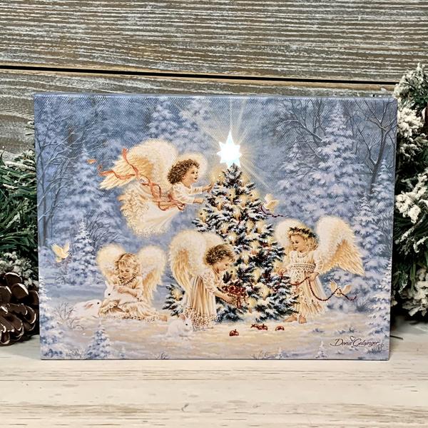 Silent Night Gentle Light Lighted Mini Tabletop Canvas Picture 8 x 6" - Unique Catholic Gifts