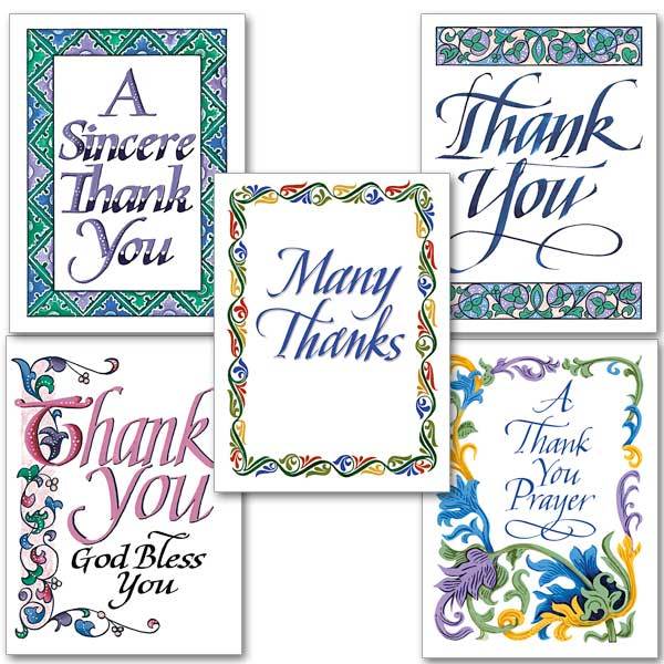 Thank You Calligraphy Collection Assorted Thank You Cards (10 Cards  4.375 x 5.9375 ") - Unique Catholic Gifts