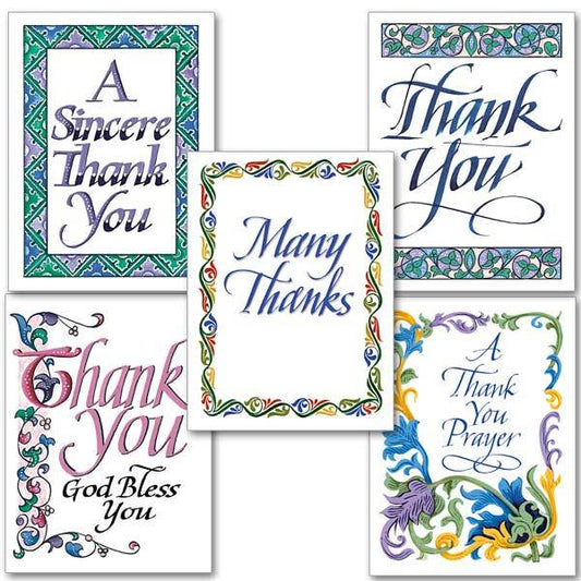 Thank You Calligraphy Collection Assorted Thank You Cards (10 Cards  4.375 x 5.9375 ") - Unique Catholic Gifts