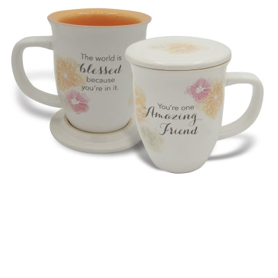 Amazing Friend Mug & Coaster Set- Floral - Unique Catholic Gifts