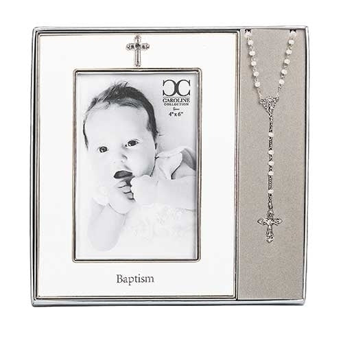 Baptism Frame and Rosary Set 7" - Unique Catholic Gifts