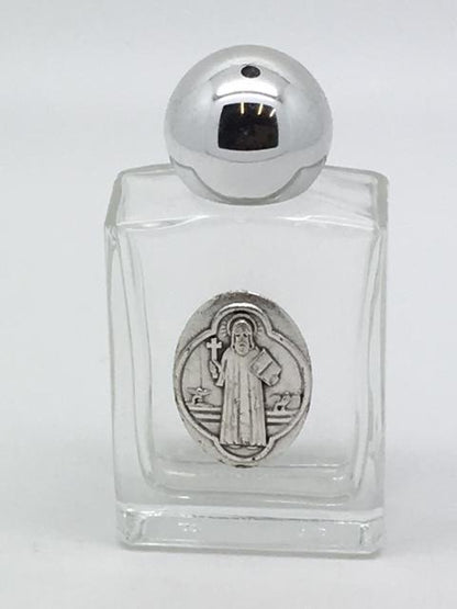 St. Benedict Glass Holy Water Bottle (3.35 x 1.6") - Unique Catholic Gifts