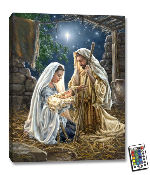 Born in a Manger Illuminated Canvas Print (18" x 24") - Unique Catholic Gifts