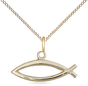 14kt Gold Filled Fish Pendant on a Gold Filled Curb Chain - Unique Catholic Gifts