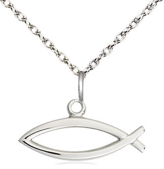 Sterling Silver Fish Pendant on Light Curb Chain - Fish Medal Chain - Unique Catholic Gifts