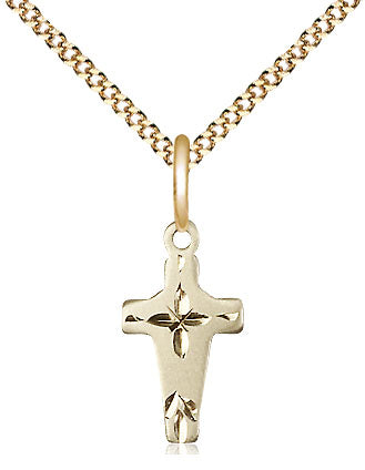 14kt Gold Filled Cross Pendant on a Gold Plate Curb Chain - Unique Catholic Gifts