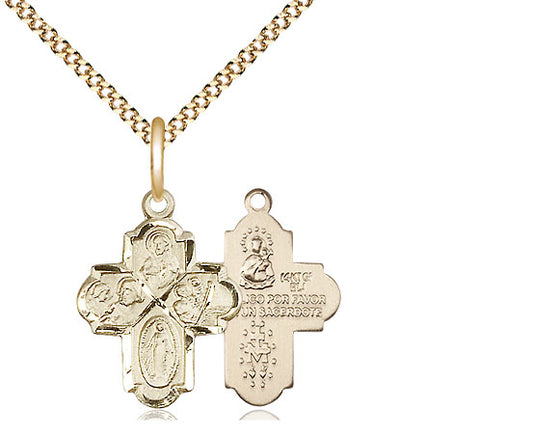 14kt Gold Filled 4-Way Pendant on a Gold Filled Chain - Unique Catholic Gifts