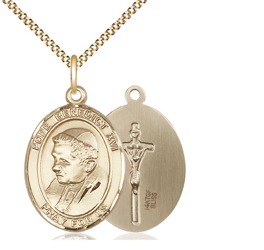 14kt Gold Filled Pope Benedict XVI Pendant on a Gold Filled Chain - Unique Catholic Gifts