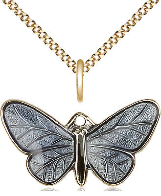 2-Tone 14kt Gold Filled Butterfly Pendant on a Gold Filled Chain - Unique Catholic Gifts