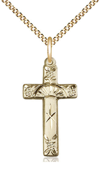 14kt Gold Filled Cross Pendant on Gold Plate Chain - Unique Catholic Gifts