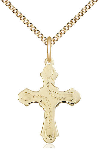 14kt Gold Filled Cross Medal on a Gold Plate Curb Chain - Unique Catholic Gifts