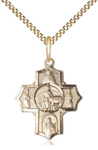 14kt Gold Filled 5-Way Special Needs Pendant on a Gold Plate Chain - Unique Catholic Gifts