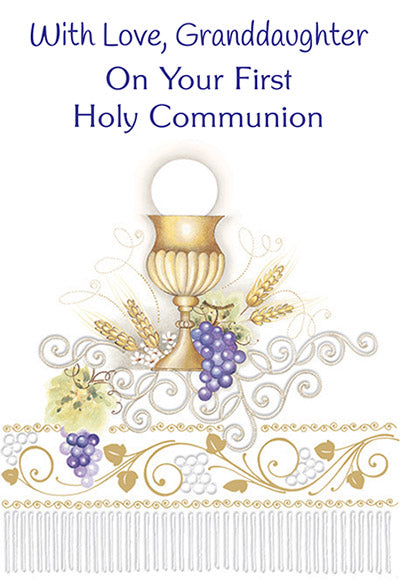 With Love, Granddaughter on Your First Holy Communion Greeting Card - Unique Catholic Gifts