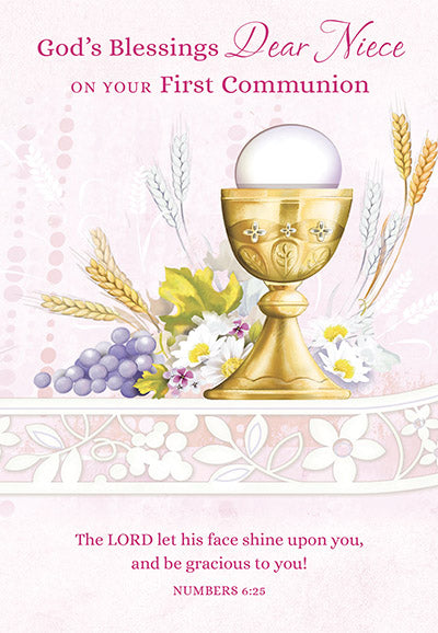 God's Blessings Dear Niece on Your First Communion Greeting Card - Unique Catholic Gifts