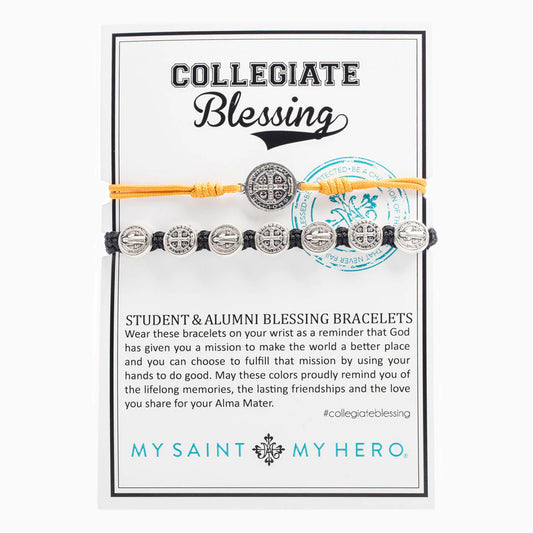 Student & Alumni Blessing Bracelets Silver Medal on Gold and Black Cords - Unique Catholic Gifts