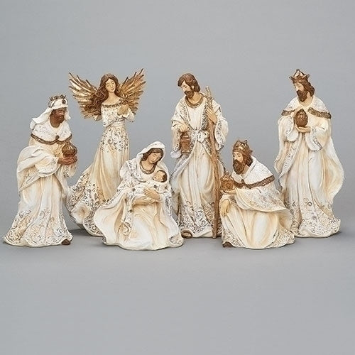 6 Piece Cream with Gold Rope Trim Nativity 12" - Unique Catholic Gifts