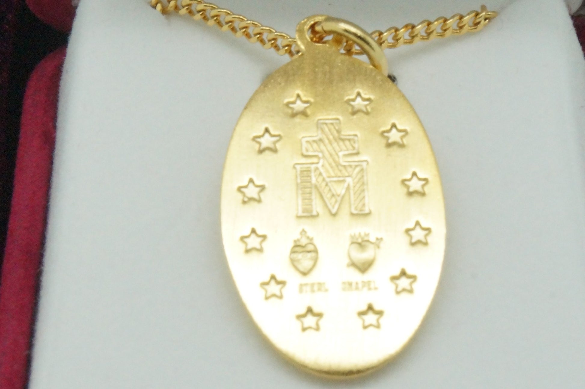 Gold Miraculous Medal, 24"chain. Medalla Milagrosa Plata y Oro - Unique Catholic Gifts